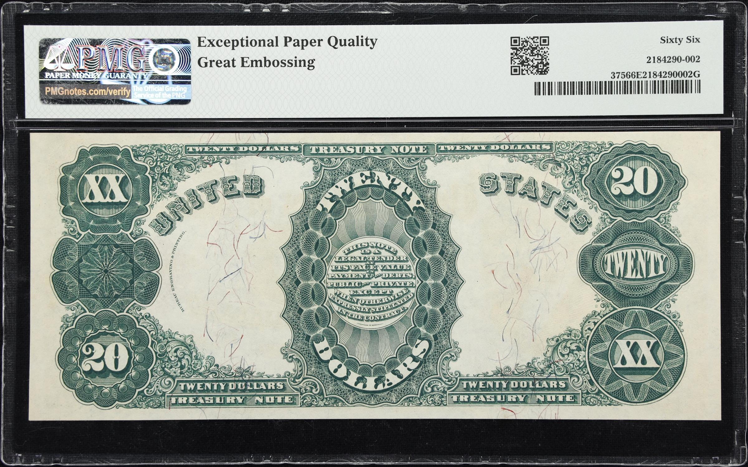 image for: Fr. 375. 1891 $20 Treasury Note. PMG Gem Uncirculated 66 EPQ.
