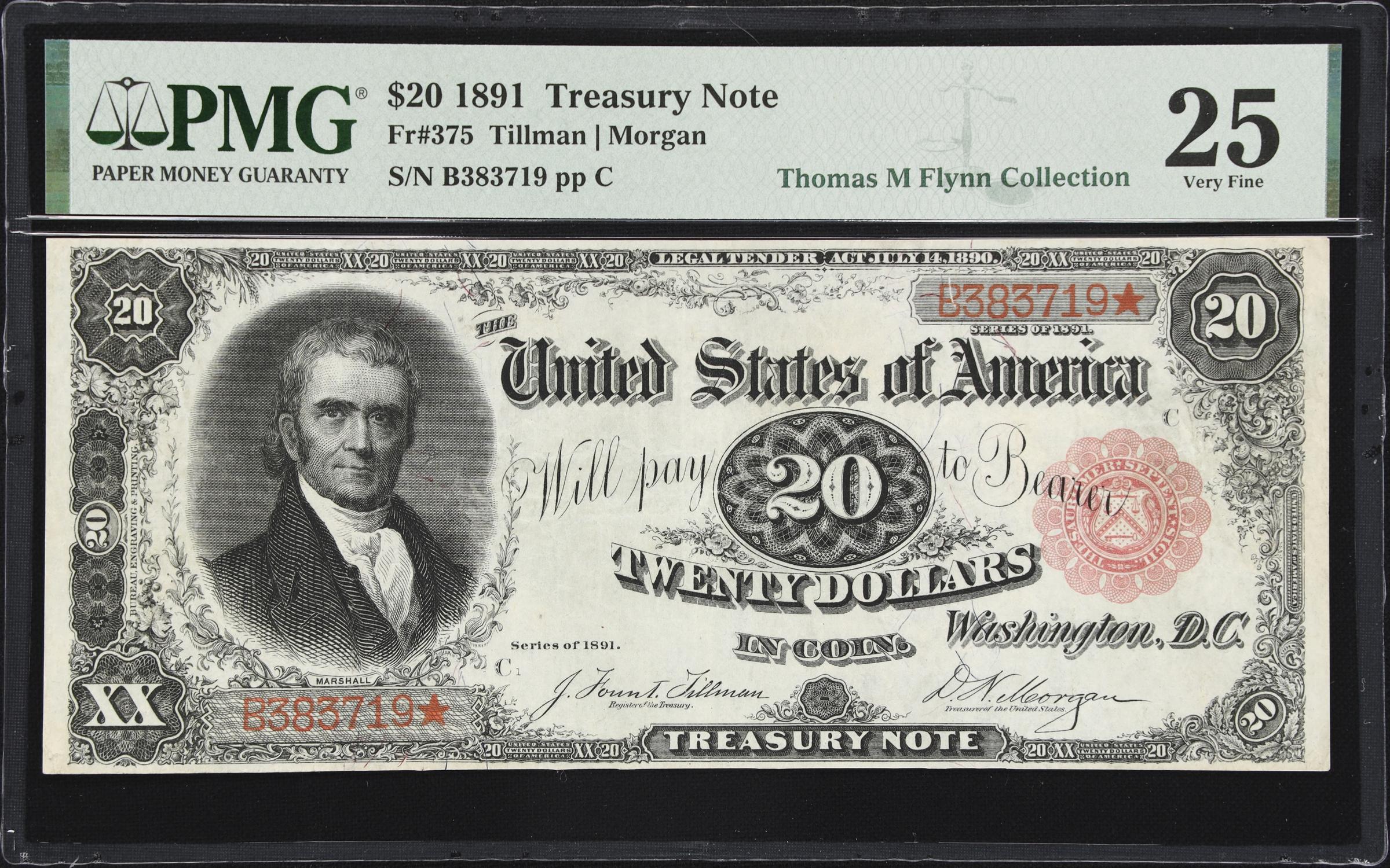 image for: Fr. 375. 1891 $20 Treasury Note. PMG Very Fine 25.