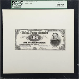 image for: Fr. 377. 1890 $100 Treasury Note. PCGS Currency Choice New 63 PPQ. Proof.