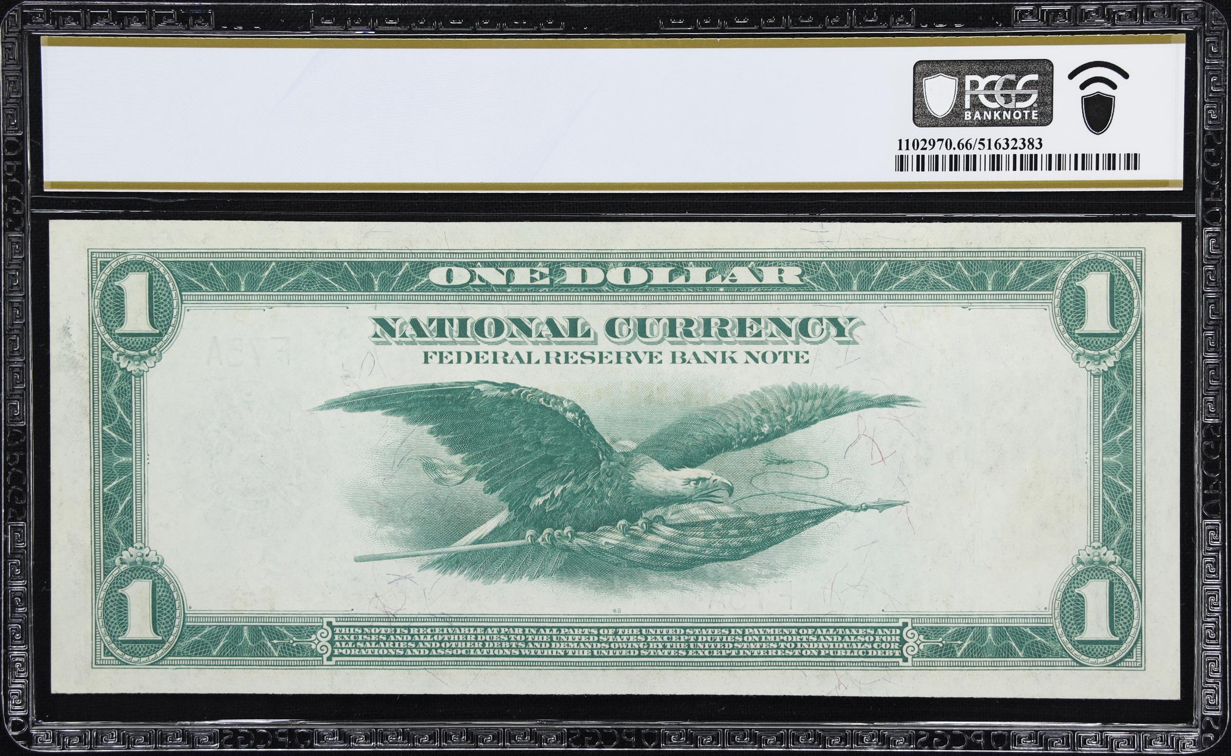 image for: Fr. 723. 1918 $1 Federal Reserve Bank Note. Atlanta. PCGS Banknote Gem Uncirculated 66 PPQ. Courtesy Autograph.