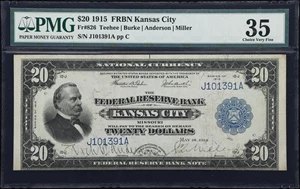 image for: Fr. 826. 1915 $20 Federal Reserve Bank Note. Kansas City. PMG Choice Very Fine 35.