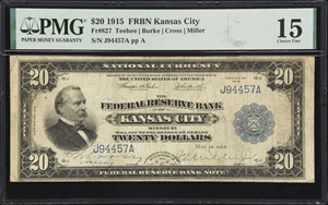 image for: Fr. 827. 1915 $20 Federal Reserve Bank Note. Kansas City. PMG Choice Fine 15.