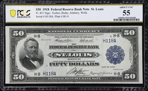 image for: Fr. 831. 1918 $50 Federal Reserve Bank Note. St. Louis. PCGS Banknote About Uncirculated 55.