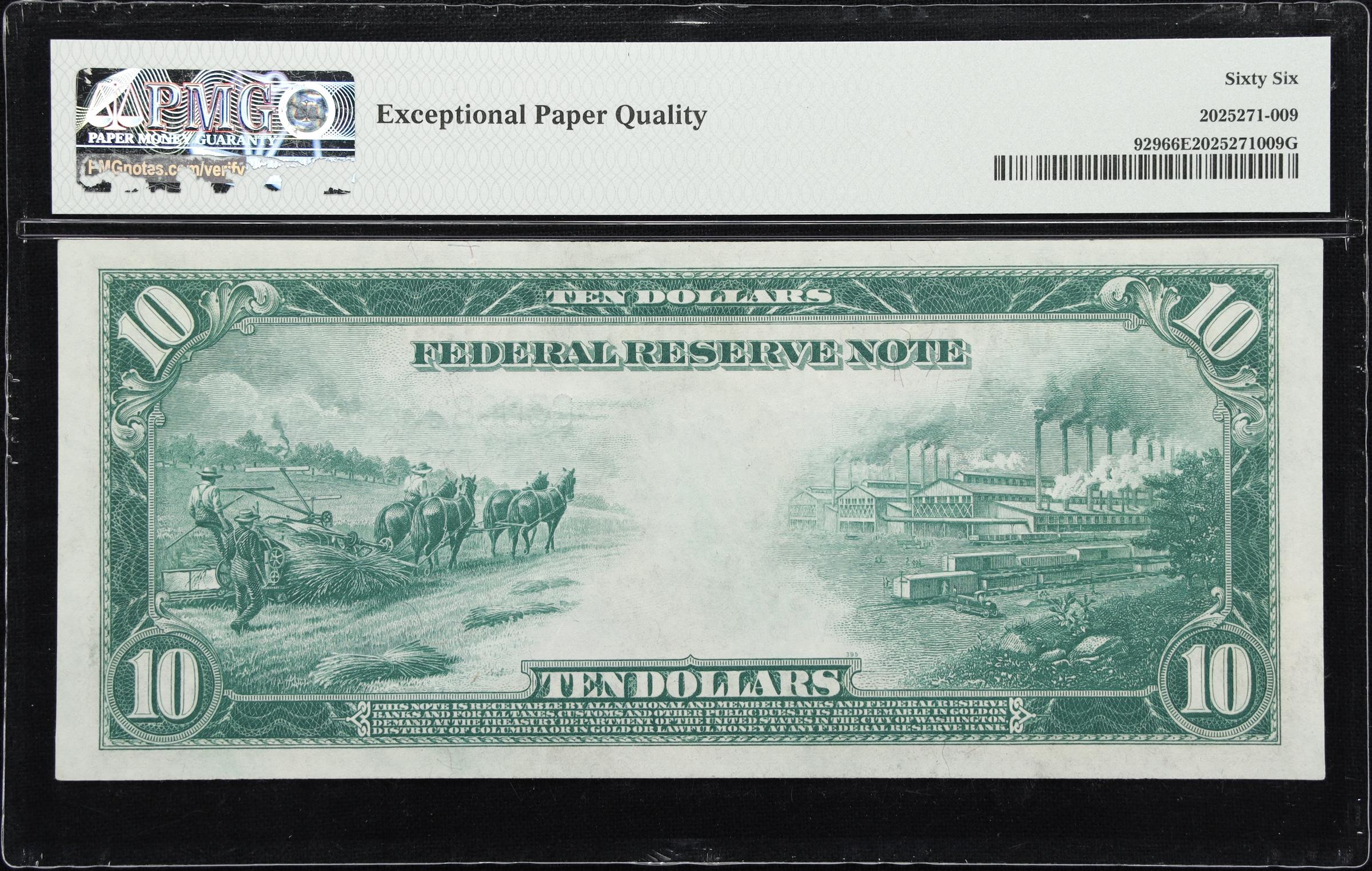image for: Fr. 929. 1914 $10 Federal Reserve Note. Chicago. PMG Gem Uncirculated 66 EPQ.