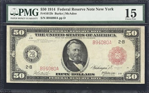 image for: Fr. 1013b. 1914 Red Seal $50 Federal Reserve Note. New York. PMG Choice Fine 15.