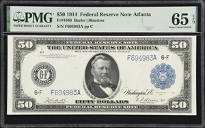 image for: Fr. 1046. 1914 $50 Federal Reserve Note. Atlanta. PMG Gem Uncirculated 65 EPQ.