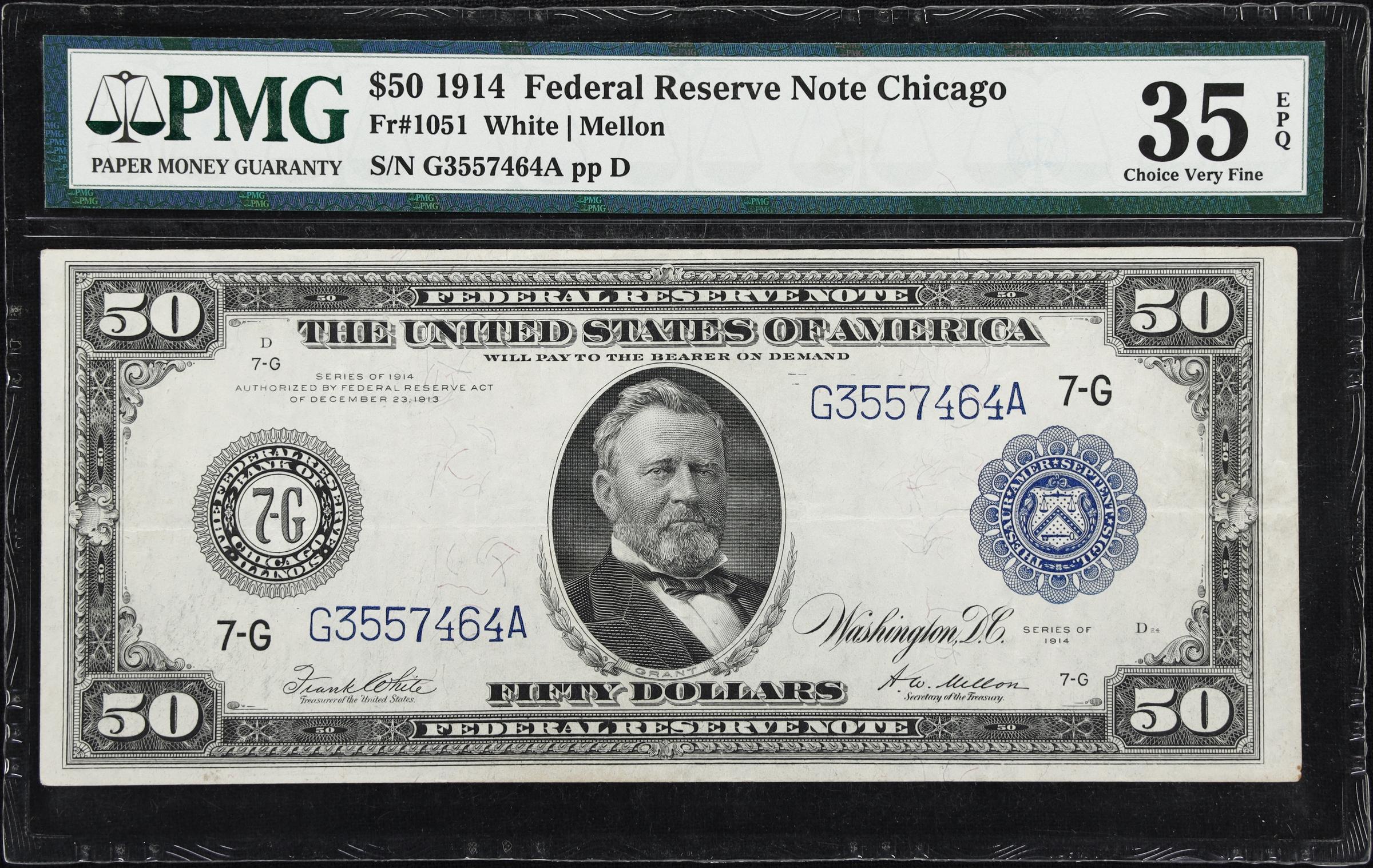 image for: Fr. 1051. 1914 $50 Federal Reserve Note. Chicago. PMG Choice Very Fine 35 EPQ.