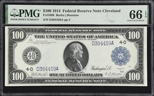 image for: Fr. 1098. 1914 $100 Federal Reserve Note. Cleveland. PMG Gem Uncirculated 66 EPQ.
