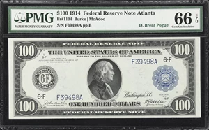 image for: Fr. 1104. 1914 $100 Federal Reserve Note. Atlanta. PMG Gem Uncirculated 66 EPQ.