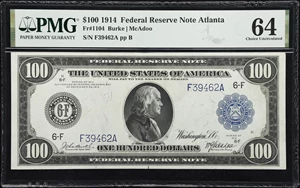 image for: Fr. 1104. 1914 $100 Federal Reserve Note. Atlanta. PMG Choice Uncirculated 64.