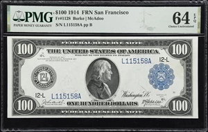 image for: Fr. 1128. 1914 $100 Federal Reserve Note. San Francisco. PMG Choice Uncirculated 64 EPQ.