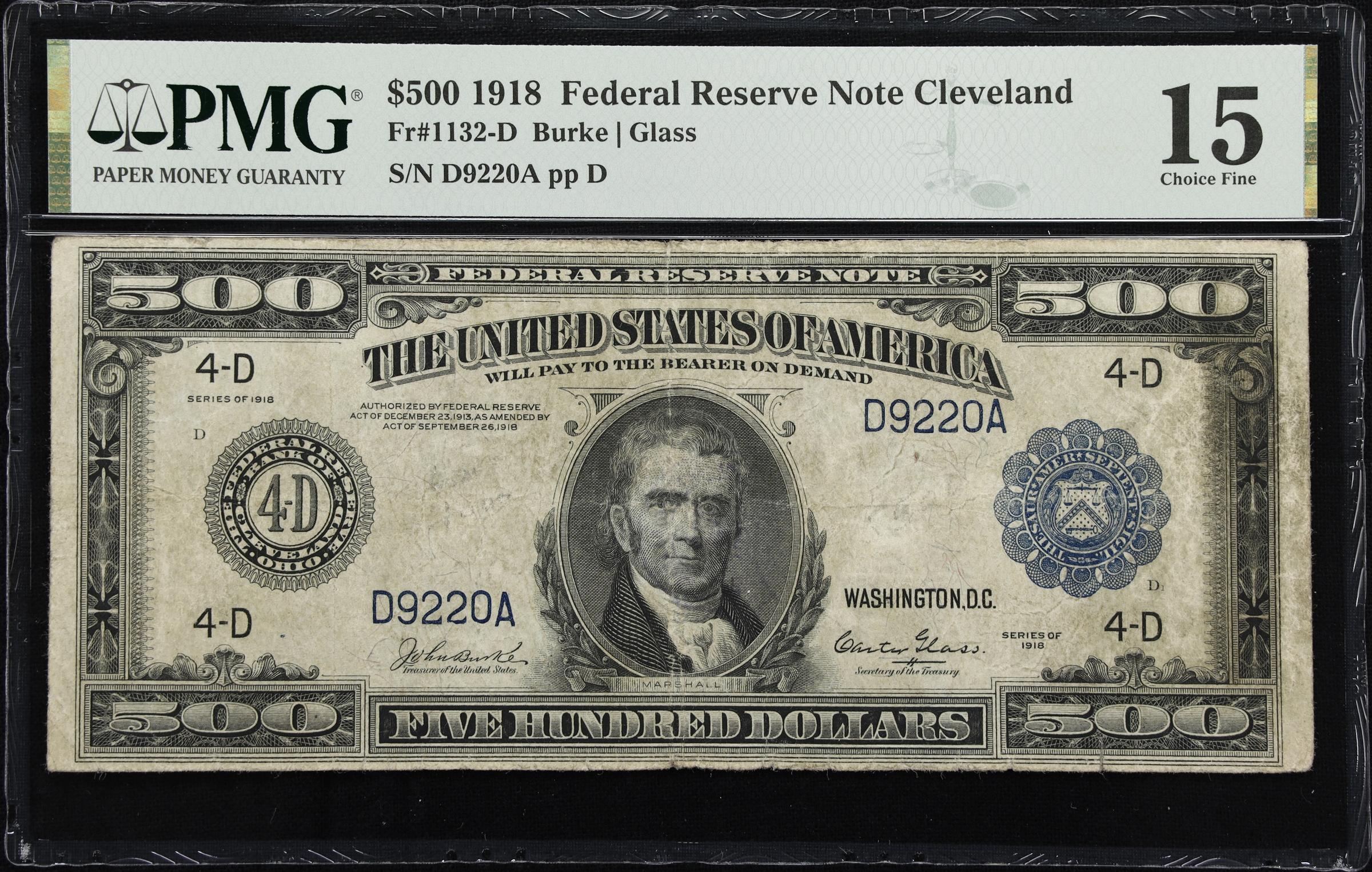 image for: Fr. 1132-D. 1918 $500 Federal Reserve Note. Cleveland. PMG Choice Fine 15.