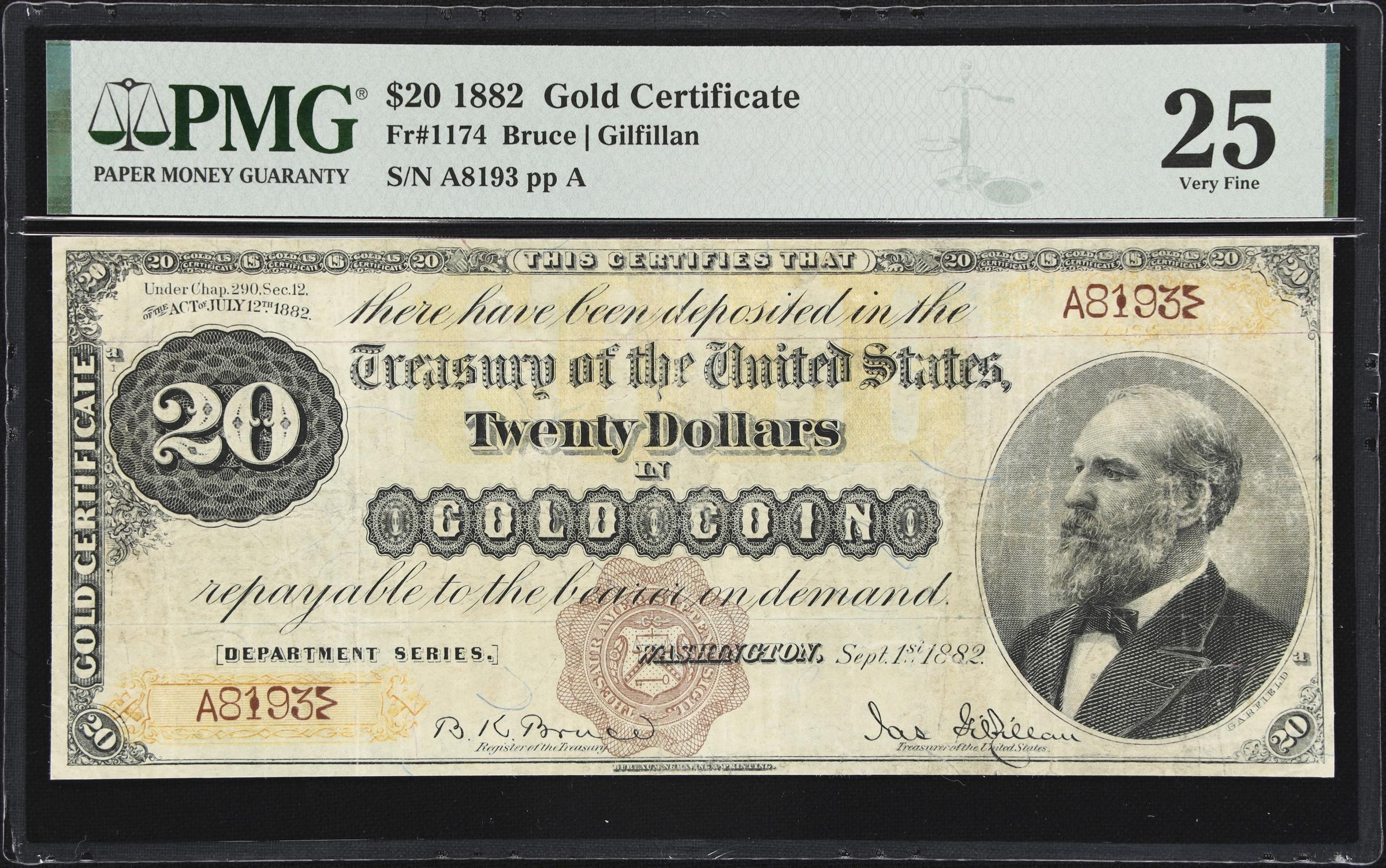 image for: Fr. 1174. 1882 $20 Gold Certificate. PMG Very Fine 25.