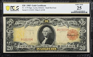 image for: Fr. 1179. 1905 $20 Gold Certificate. PCGS Banknote Very Fine 25.