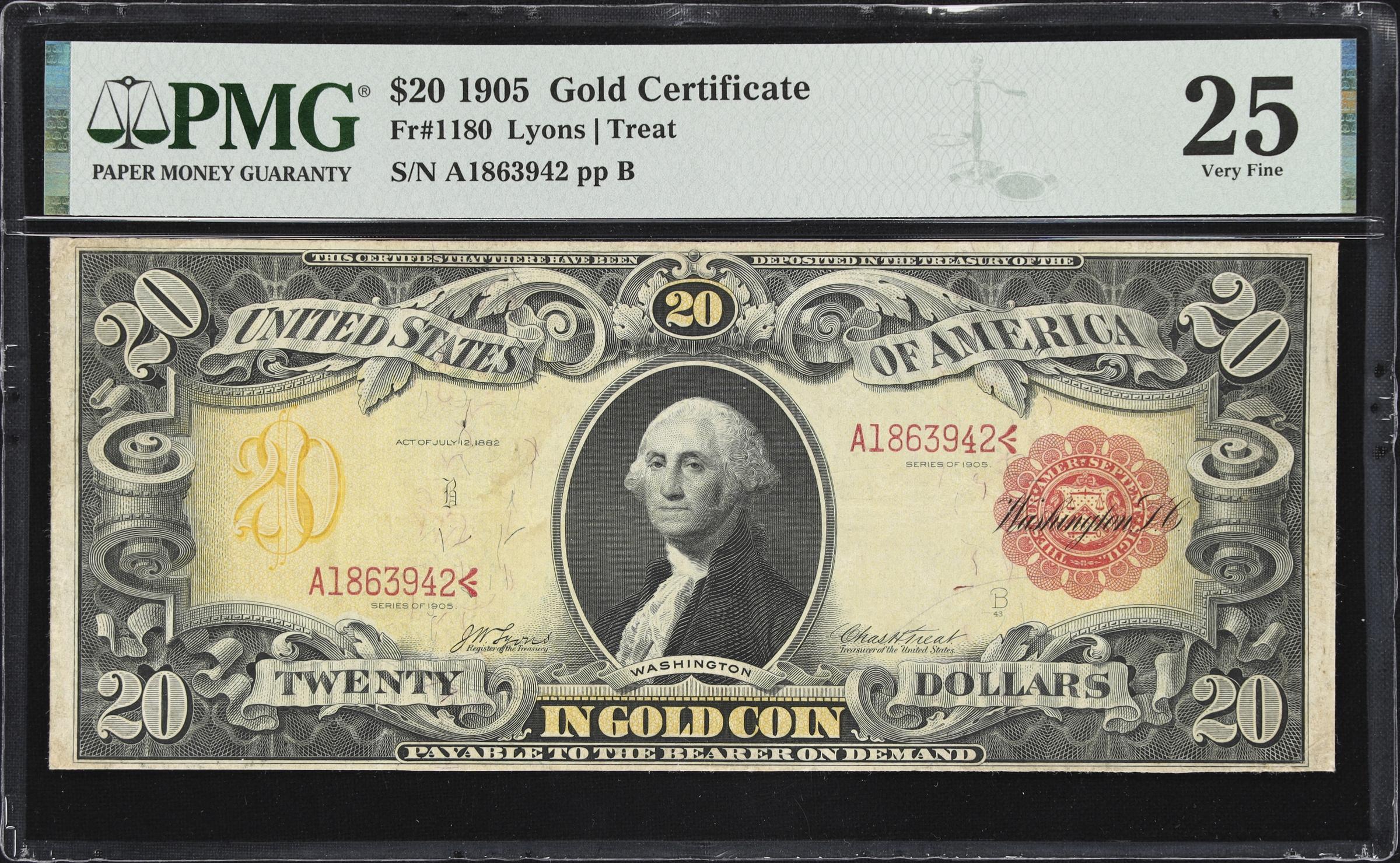 image for: Fr. 1180. 1905 $20 Gold Certificate. PMG Very Fine 25.