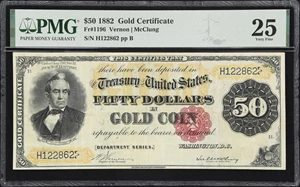 image for: Fr. 1196. 1882 $50 Gold Certificate. PMG Very Fine 25.