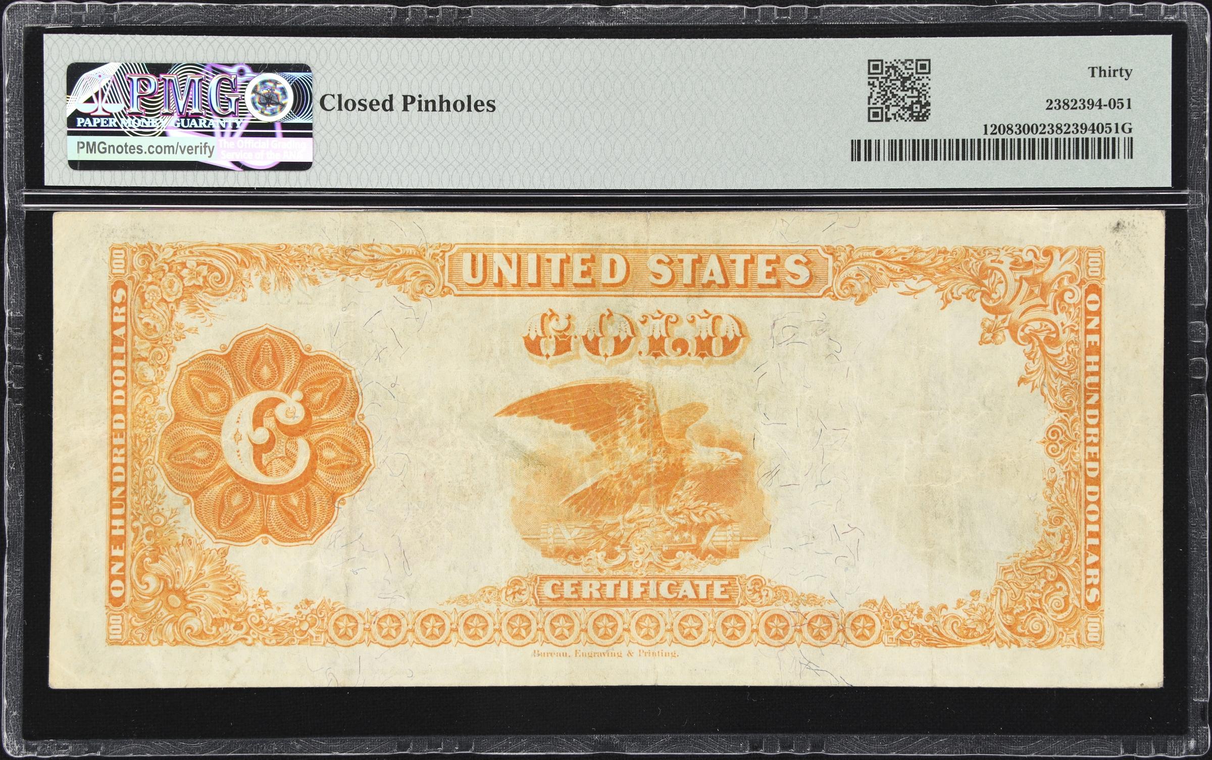 image for: Fr. 1208. 1882 $100 Gold Certificate. PMG Very Fine 30.