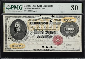 image for: Fr. 1225e. 1900 $10,000 Gold Certificate. PMG Very Fine 30.