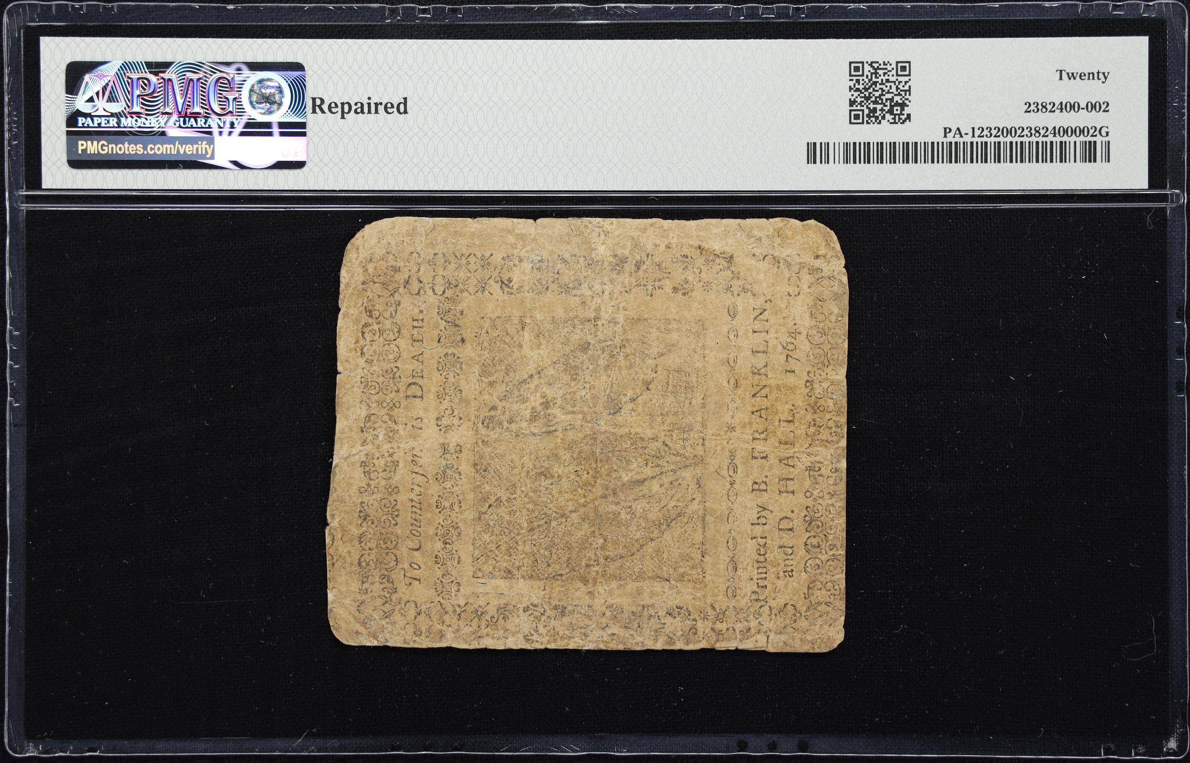 image for: PA-123. Pennsylvania. June 18, 1764. 5 Shillings. PMG Very Fine 20.