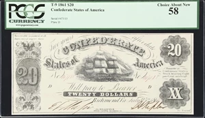 image for: T-9. Confederate Currency. 1861 $20. PCGS Currency Choice About New 58.