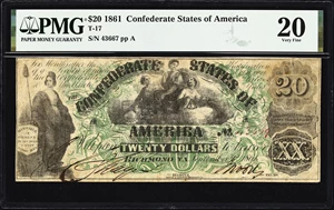 image for: T-17. Confederate Currency. 1861 $20. PMG Very Fine 20.