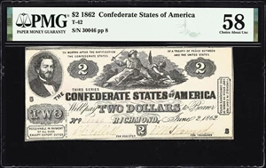 image for: T-42. Confederate Currency. 1862 $2. PMG Choice About Uncirculated 58.