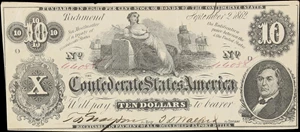 image for: T-46. Confederate Currency. 1862 $10. Very Fine.