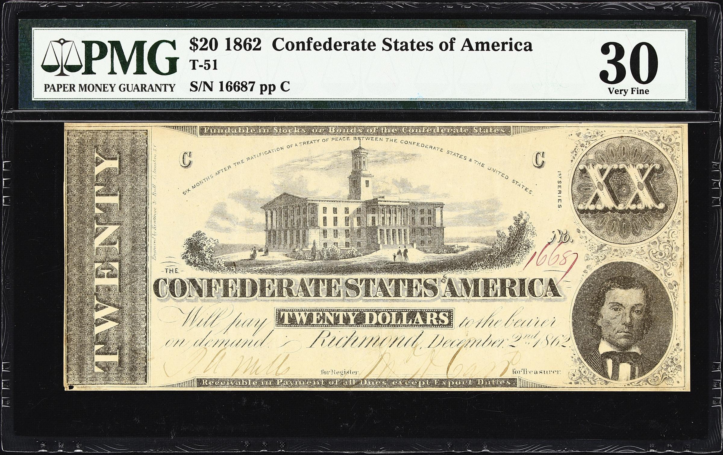 image for: T-51. Confederate Currency. 1862 $20. PMG Very Fine 30.