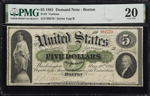 image for: Fr. 3. 1861 $5 Demand Note. PMG Very Fine 20.