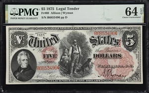 image for: Fr. 68. 1875 $5 Legal Tender Note. PMG Choice Uncirculated 64 EPQ.
