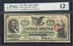 image for: Fr. 95. 1863 $10 Legal Tender Note. PMG Fine 12 Net. Restoration.