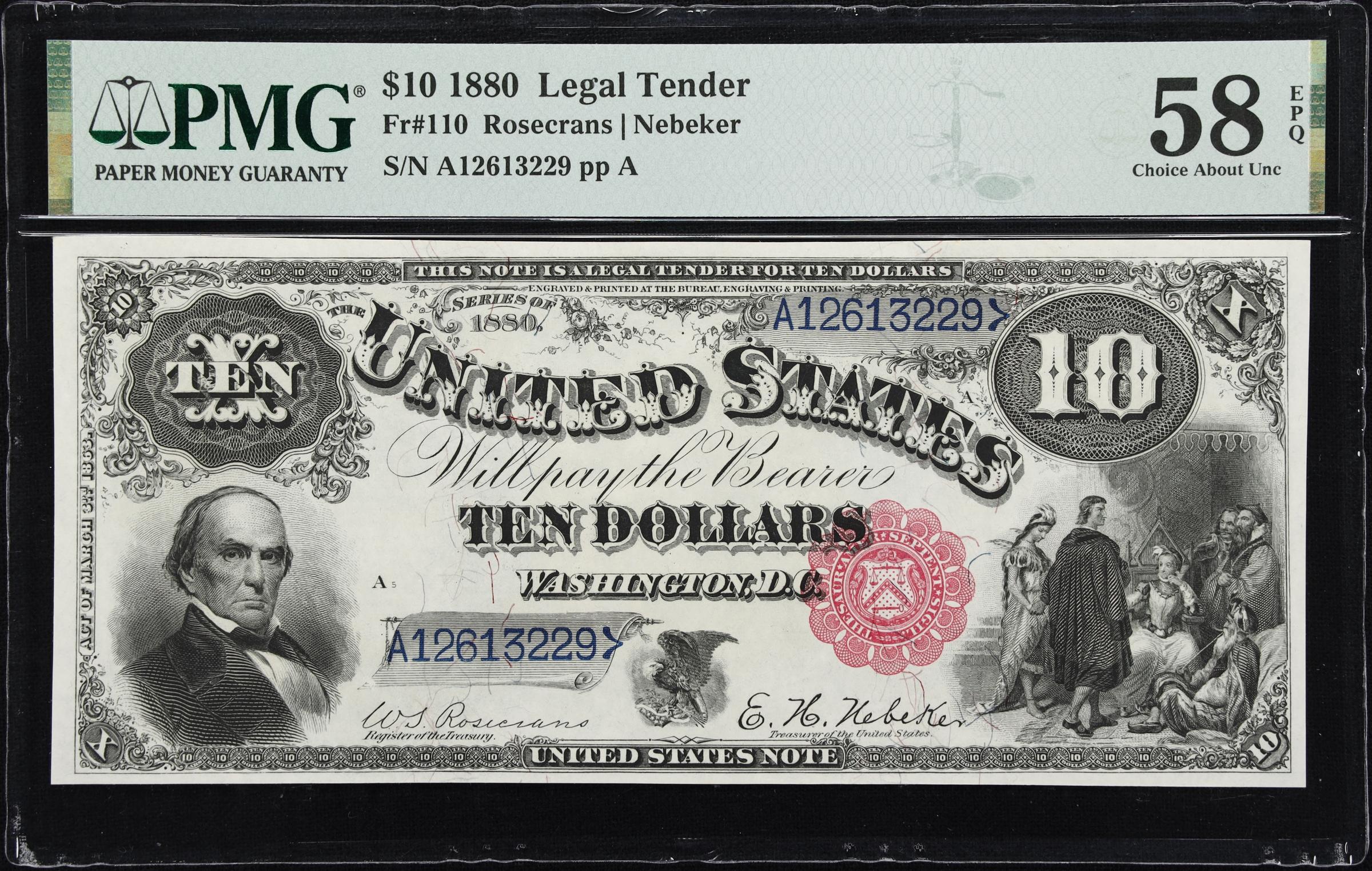 image for: Fr. 110. 1880 $10 Legal Tender Note. PMG Choice About Uncirculated 58 EPQ.