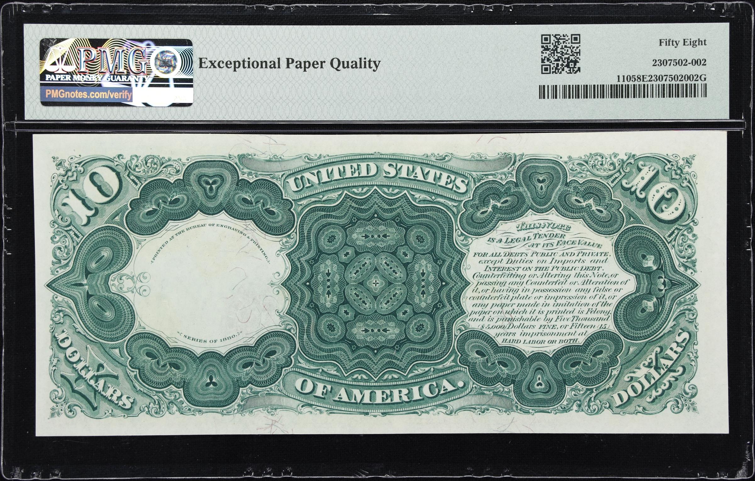 image for: Fr. 110. 1880 $10 Legal Tender Note. PMG Choice About Uncirculated 58 EPQ.