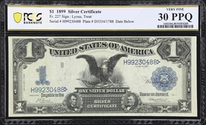 image for: Fr. 227. 1899 $1 Silver Certificate. PCGS Banknote Very Fine 30 PPQ.