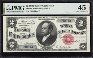 image for: Fr. 245. 1891 $2 Silver Certificate. PMG Choice Extremely Fine 45.
