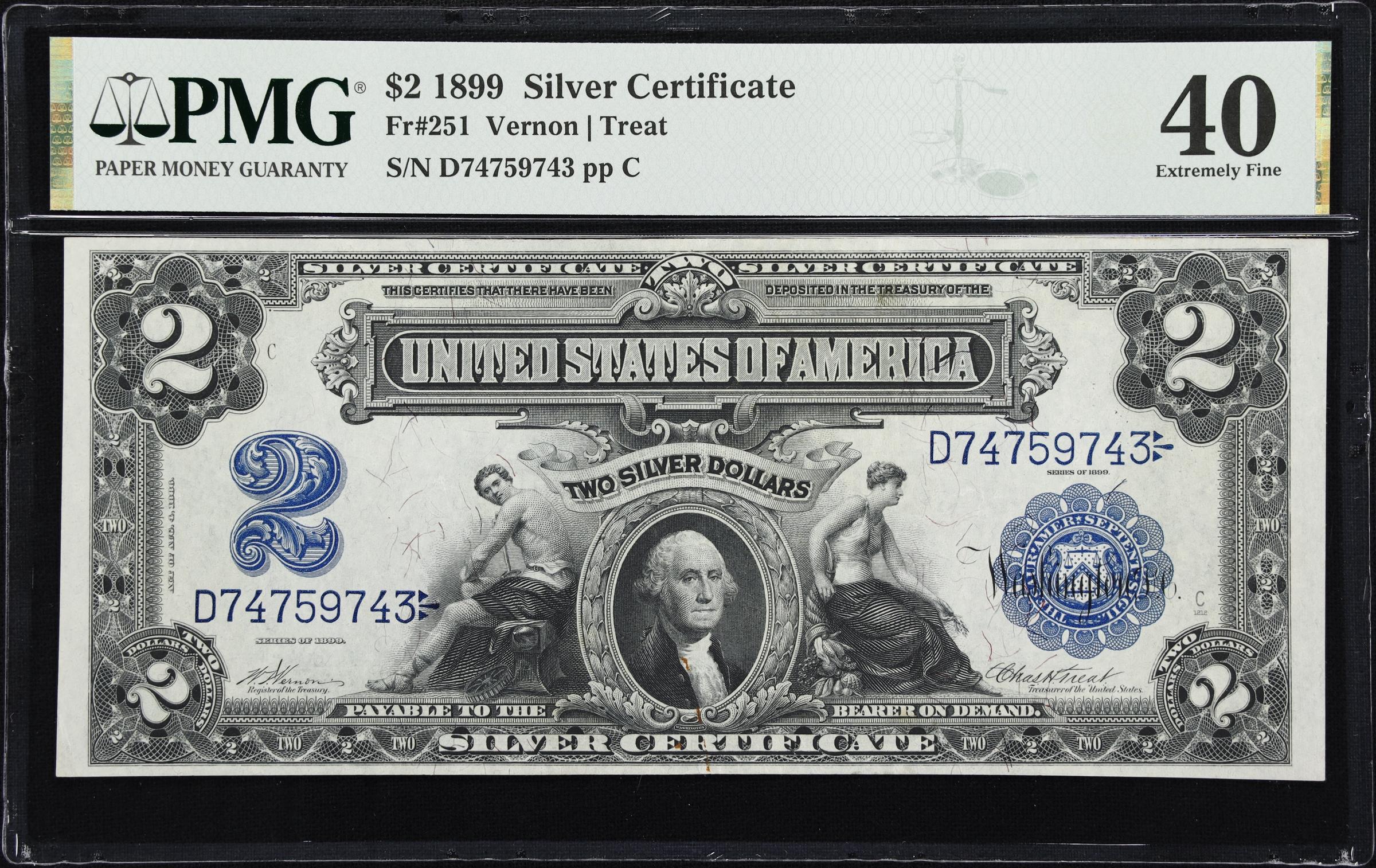 image for: Fr. 251. 1899 $2 Silver Certificate. PMG Extremely Fine 40.