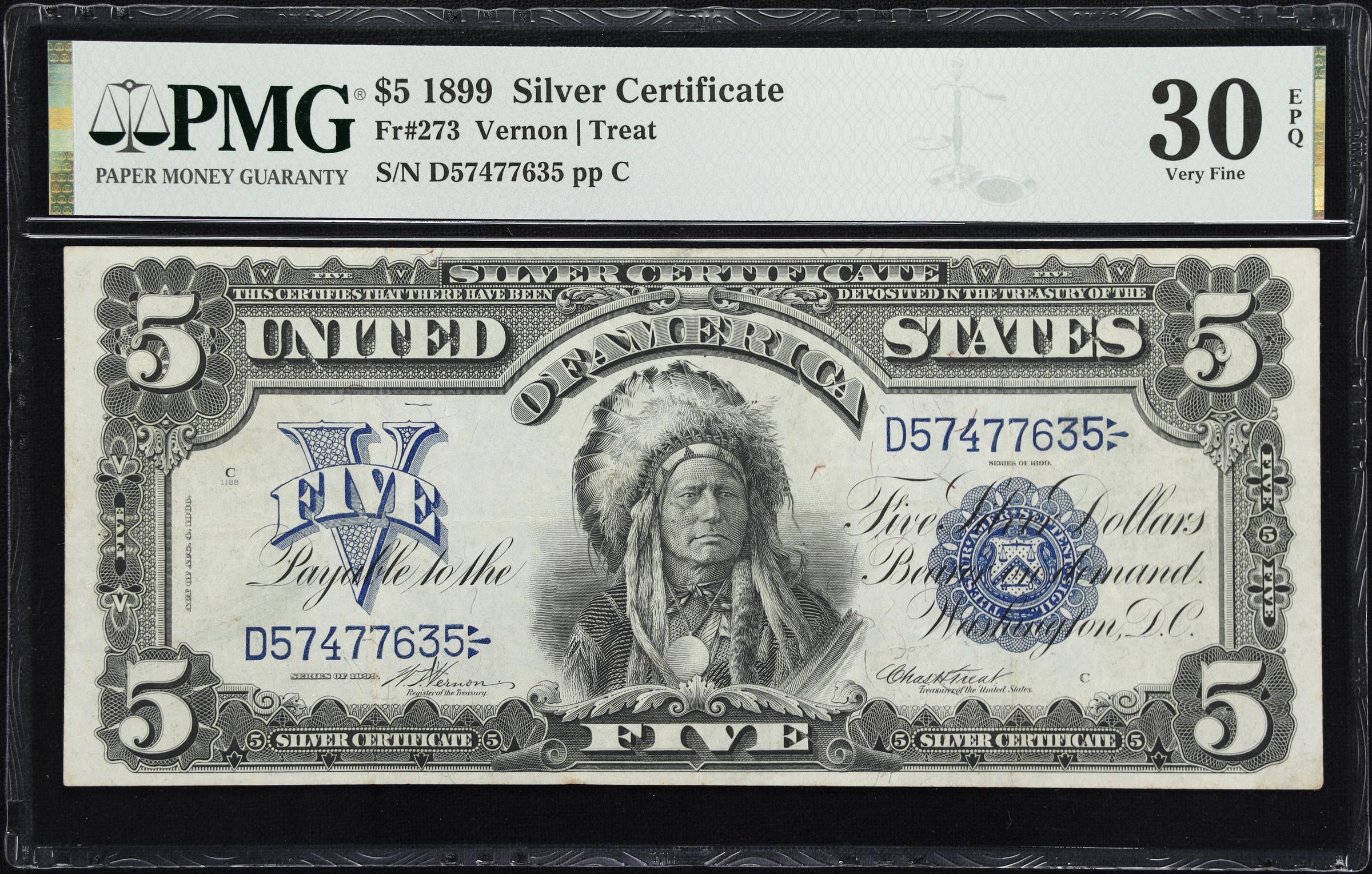 image for: Fr. 273. 1899 $5 Silver Certificate. PMG Very Fine 30 EPQ.