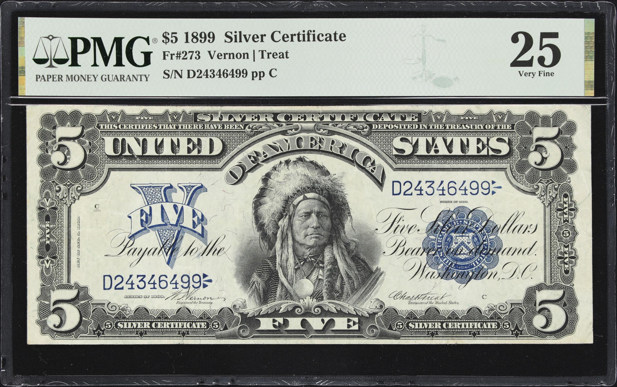 image for: Fr. 273. 1899 $5 Silver Certificate. PMG Very Fine 25.