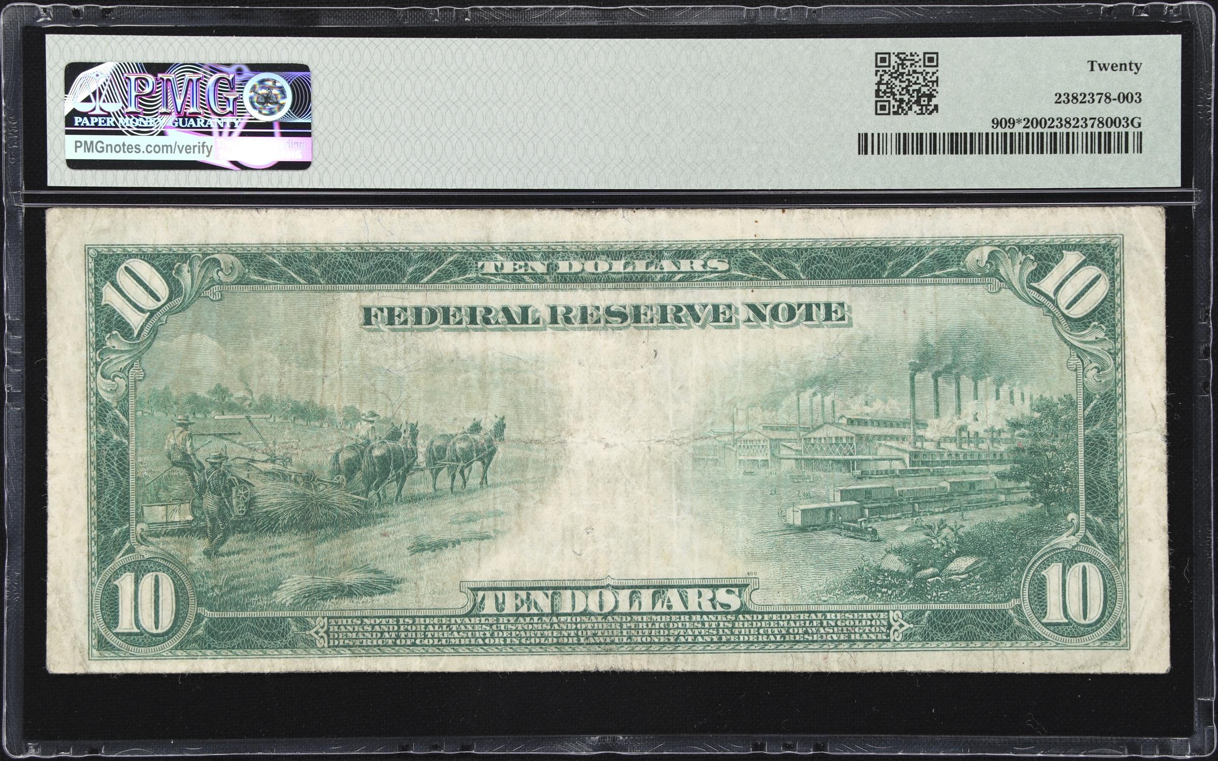 image for: Fr. 909*. 1914 $10 Federal Reserve Star Note. New York. PMG Very Fine 20.