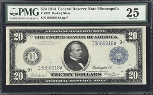image for: Fr. 997. 1914 $20 Federal Reserve Note. Minneapolis. PMG Very Fine 25.