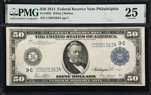 image for: Fr. 1035. 1914 $50 Federal Reserve Note. Philadelphia. PMG Very Fine 25.