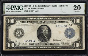 image for: Fr. 1100. 1914 $100 Federal Reserve Note. Richmond. PMG Very Fine 20.