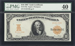 image for: Fr. 1170a. 1907 $10 Gold Certificate. PMG Extremely Fine 40.