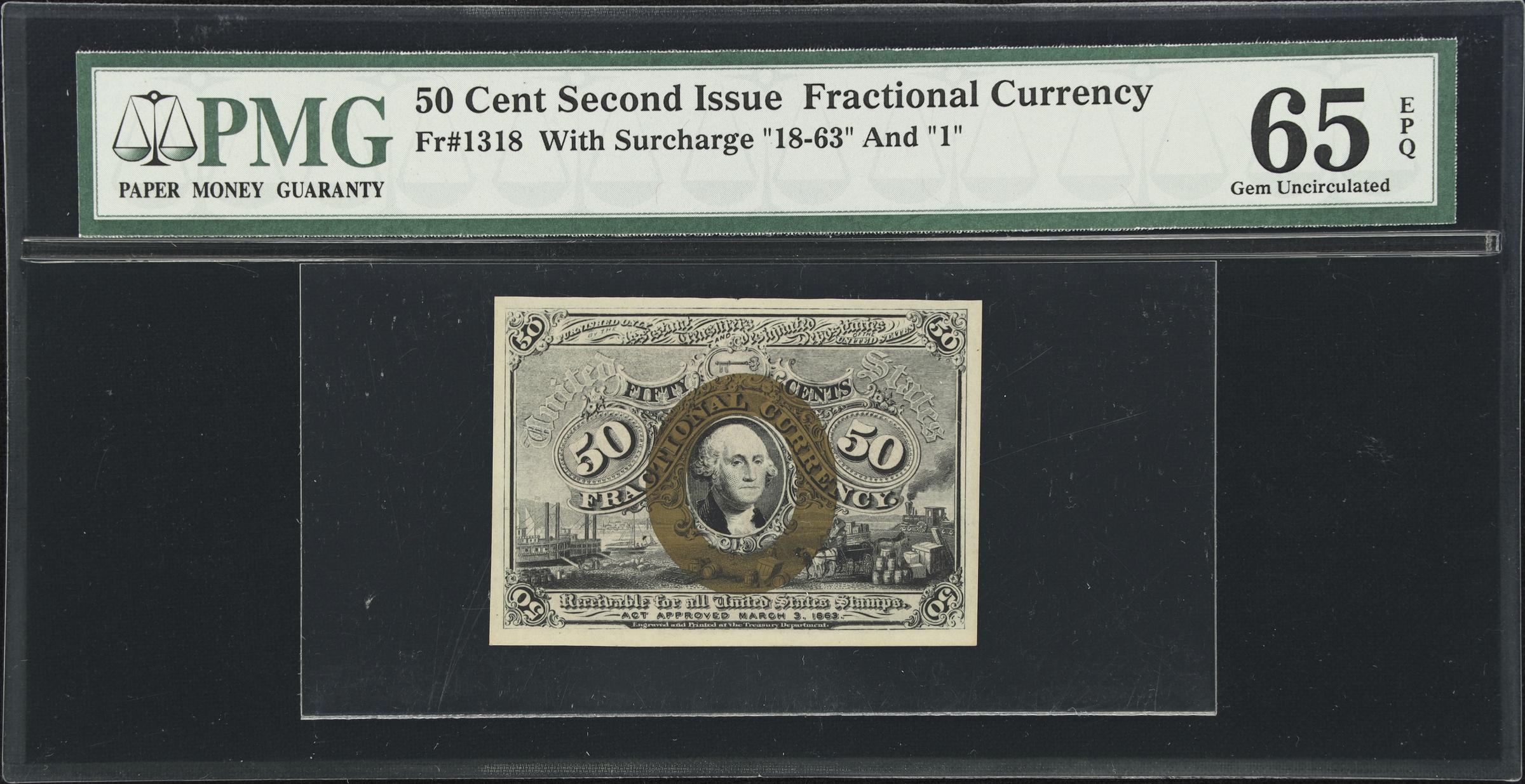 image for: Fr. 1318. 50 Cents. Second Issue. PMG Gem Uncirculated 65 EPQ.