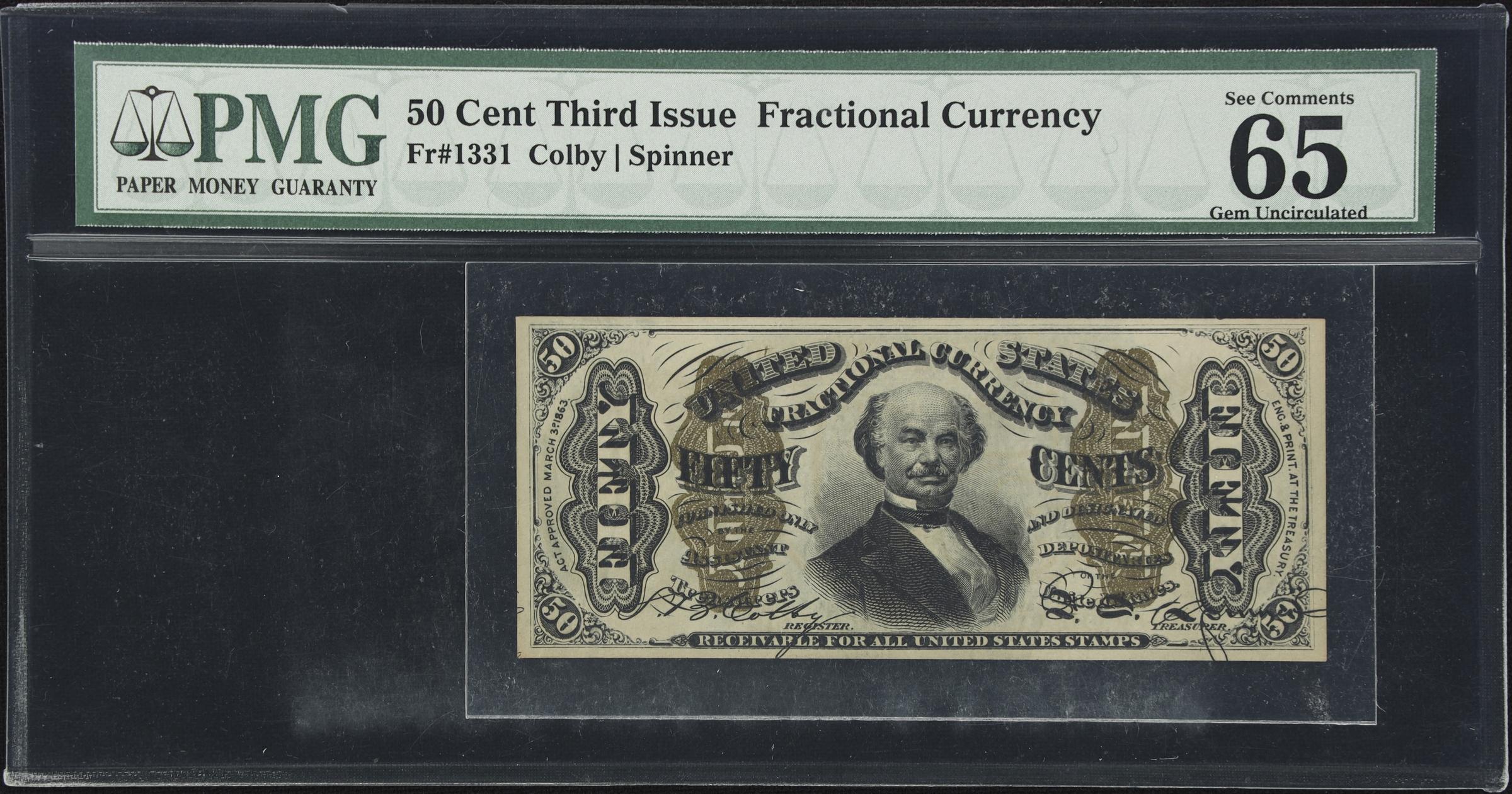 image for: Fr. 1331. 50 Cents. Third Issue. PMG Gem Uncirculated 65 EPQ.