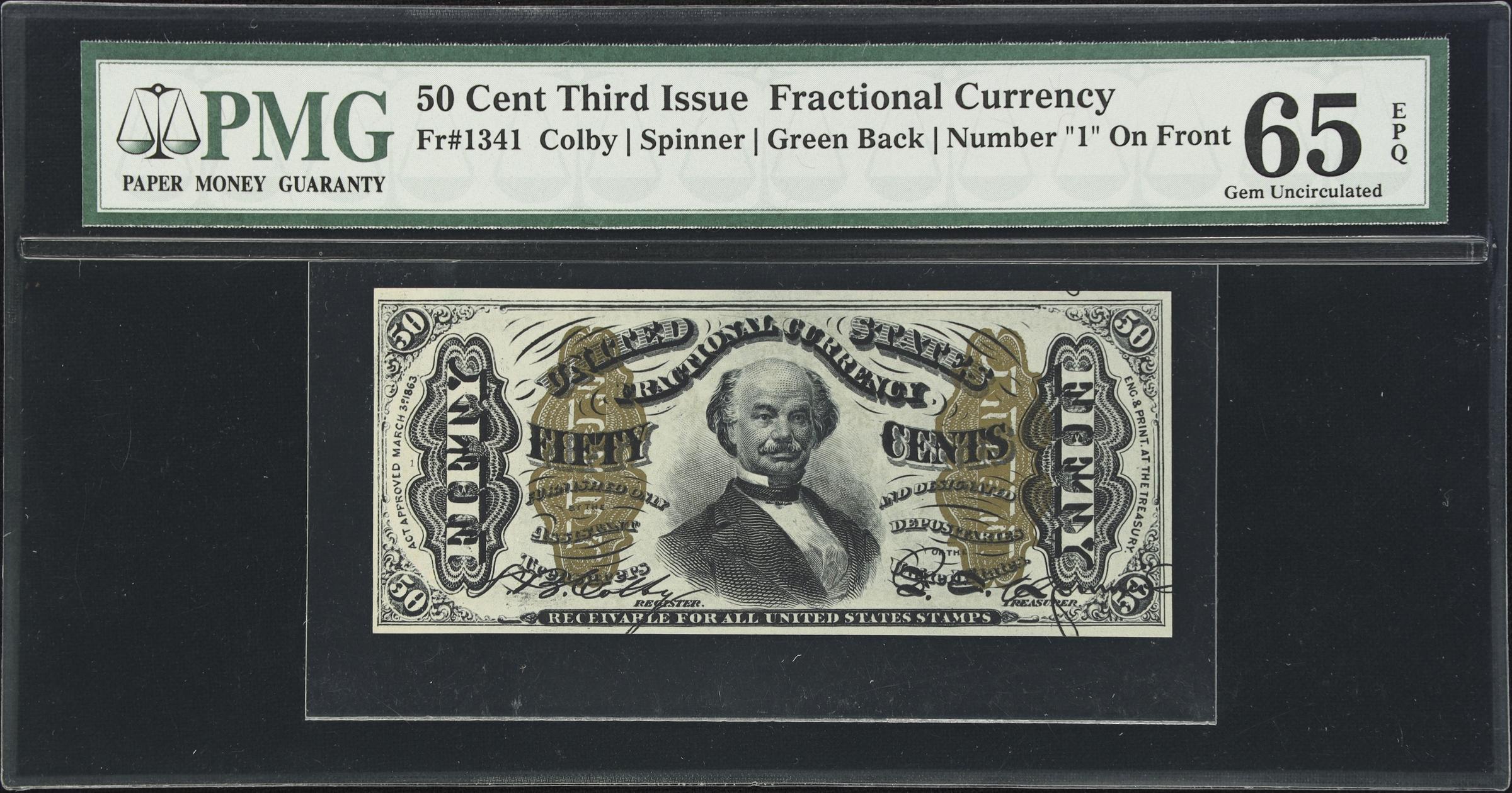image for: Fr. 1341. 50 Cents. Third Issue. PMG Gem Uncirculated 65 EPQ.