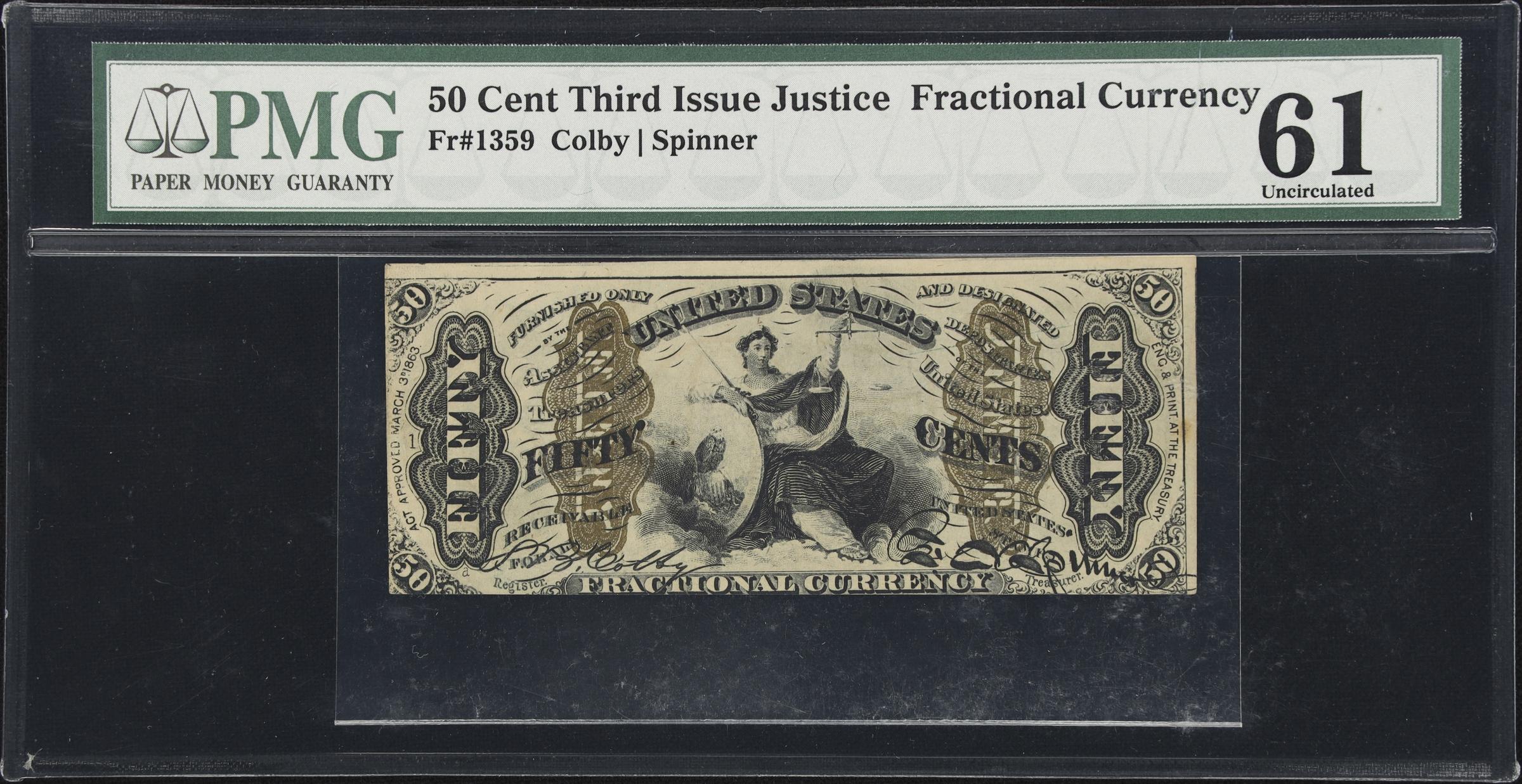 image for: Fr. 1359. 50 Cents. Third Issue. PMG Uncirculated 61.