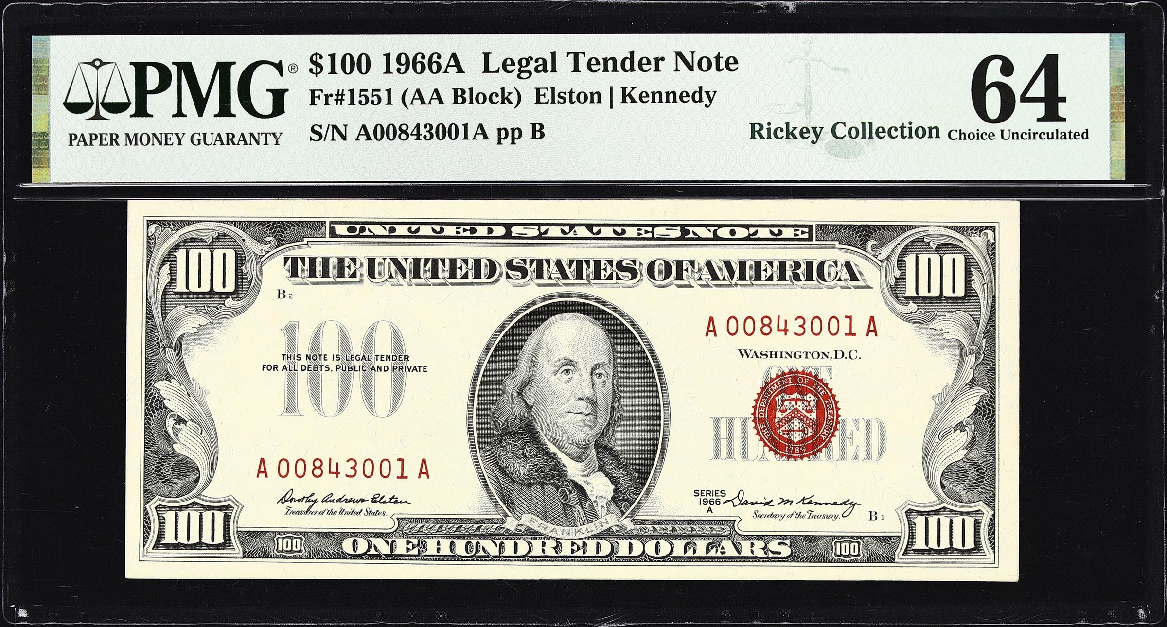 image for: Fr. 1551. 1966A $100 Legal Tender Note. PMG Choice Uncirculated 64.
