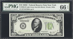 image for: Fr. 2003-B. 1928C $10 Federal Reserve Note. New York. PMG Gem Uncirculated 66 EPQ.