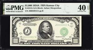 image for: Fr. 2212-J. 1934A $1000 Federal Reserve Note. Kansas City. PMG Extremely Fine 40 EPQ.